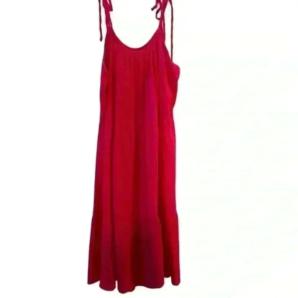 Women's Hot Pink Sleeveless Tiered‎ Midi Dress Summer Casual
